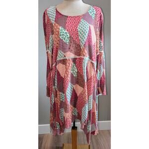 Nanette Lepore Patchwork Boho Sharkbite Hem Bell Sleeve Crochet Accent Dress 16